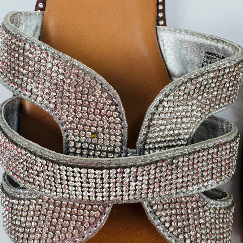 Madden NYC Womens Silver Rhinestone Slide Sandals Square Toe Flat Shoes Size 9 - Picture 8 of 8